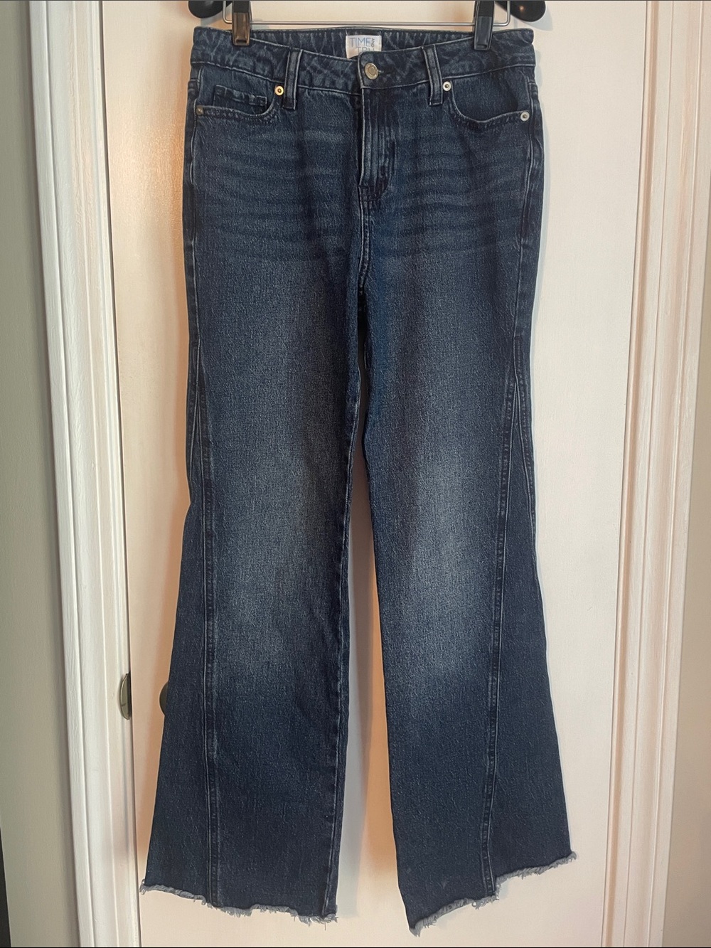 Time and Tru Cotton High Waist Side Seam Detail Wide-Leg Jeans
